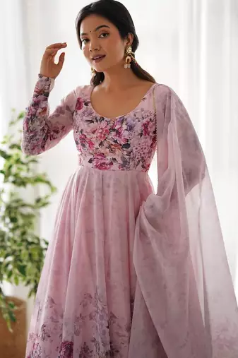 Pure soft organja silk fabric fully flair kali pattern and canvas patta with duppta set ,pent ready to wear
