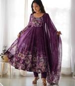 Pure soft organja silk fabric fully flair kali pattern and canvas patta with duppta set ,pent ready to wear