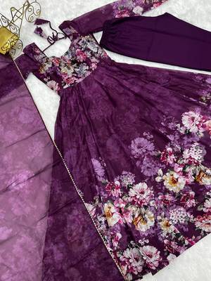 Pure soft organja silk fabric fully flair kali pattern and canvas patta with duppta set ,pent ready to wear 4