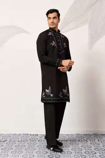 Black viscose silk thread with sequence embroidered work kurta & dupatta