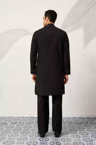 Black viscose silk thread with sequence embroidered work kurta & dupatta