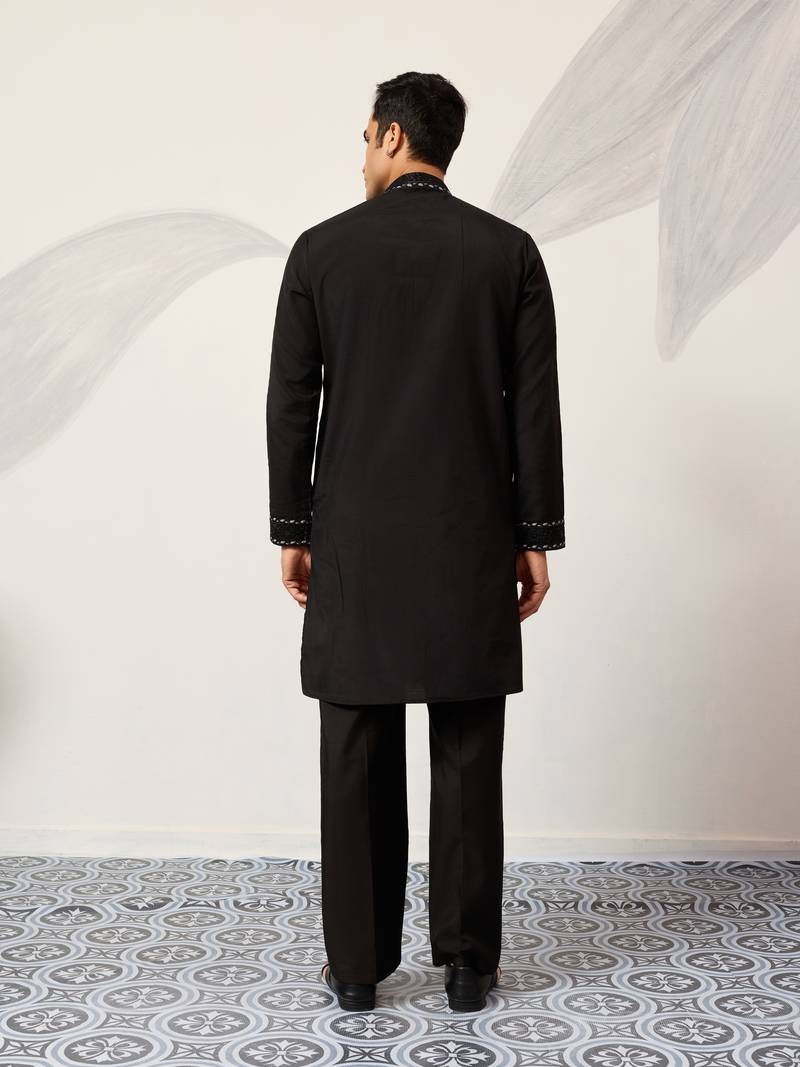 Black viscose silk thread with sequence embroidered work kurta & dupatta