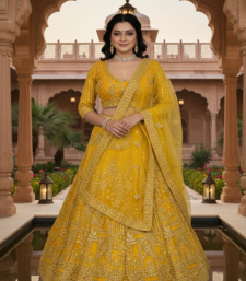 Yellow Color Sequins Coding Work Net Lehenga 
