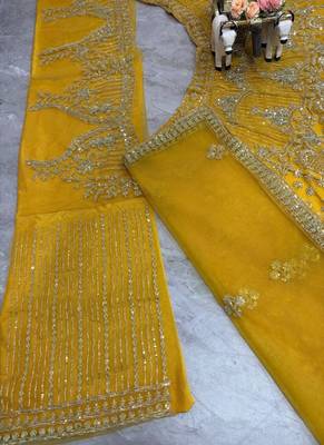 Yellow Color Sequins Coding Work Net Lehenga  4
