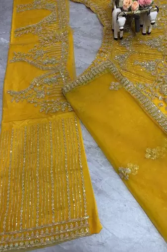 Yellow Color Sequins Coding Work Net Lehenga 