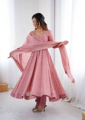 dusty rose silk blend anarkali gown 2