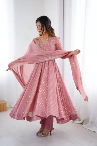 dusty rose silk blend anarkali gown