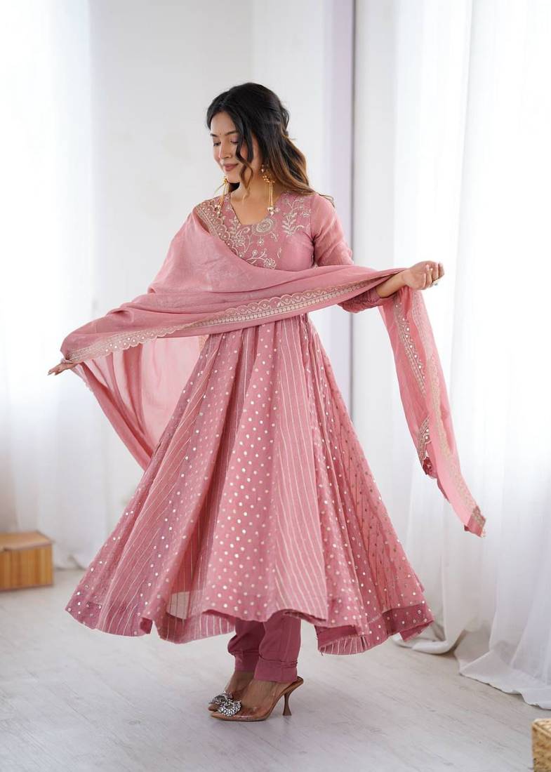 Gmy silk dusty rose anarkali gown
