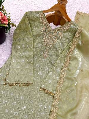 silk blend sage green embroidered salwar set 4