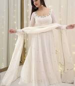 White Fux Blooming Multi Work Party Wear Suit Set