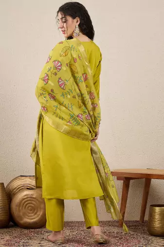 Green women kurta pant dupatta set