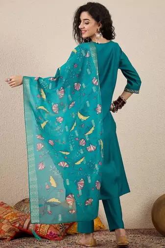 Green women kurta pant dupatta set