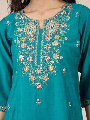 Green women kurta pant dupatta set 3