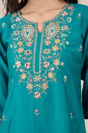 Green women kurta pant dupatta set