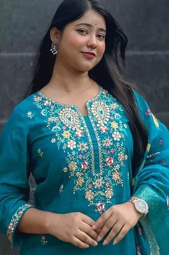 Green women kurta pant dupatta set
