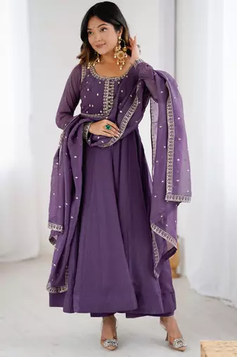 Pure crunchy silk fabric handwork beads work and embroidery jari work fancy gown