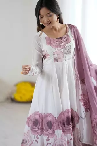 pure soft organja silk fully flair kali and canvas patta with duppta set ,pent ready to wear