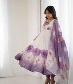 pure soft organja silk fully flair kali and canvas patta with duppta set ,pent ready to wear