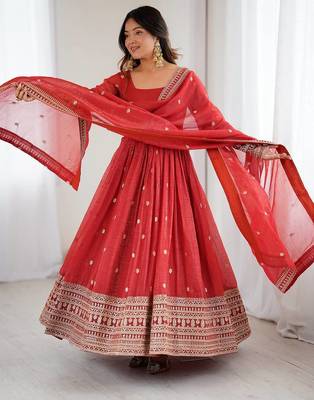 Pure crunchy silk fabric fully flair  gown,with duppta set 2