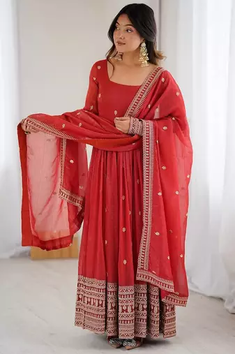 Pure crunchy silk fabric fully flair  gown,with duppta set