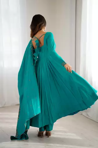 Heavy pure roman chanderi silk  fully pair anarkali ,pant with dupatta