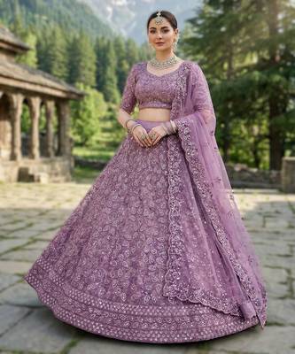 ONION PINK Premium Wedding Lehenga Collection | Heavy Embroidered Butterfly Net Lehenga with Diamond Work 1