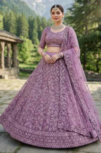 ONION PINK Premium Wedding Lehenga Collection | Heavy Embroidered Butterfly Net Lehenga with Diamond Work