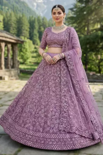 ONION PINK Premium Wedding Lehenga Collection | Heavy Embroidered Butterfly Net Lehenga with Diamond Work