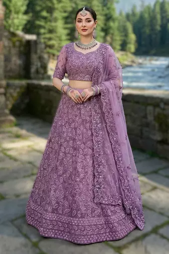 ONION PINK Premium Wedding Lehenga Collection | Heavy Embroidered Butterfly Net Lehenga with Diamond Work