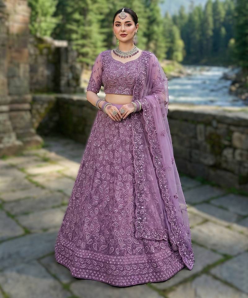 ONION PINK Premium Wedding Lehenga Collection | Heavy Embroidered Butterfly Net Lehenga with Diamond Work