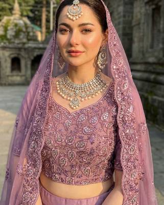 ONION PINK Premium Wedding Lehenga Collection | Heavy Embroidered Butterfly Net Lehenga with Diamond Work 3