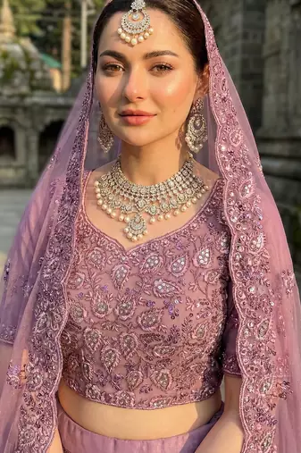 ONION PINK Premium Wedding Lehenga Collection | Heavy Embroidered Butterfly Net Lehenga with Diamond Work
