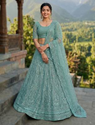 SKYBLUE Wedding Lehenga Collection | Heavy Embroidered Butterfly Net Lehenga with Diamond Work 1