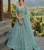 SKYBLUE Premium Wedding Lehenga Collection | Heavy Embroidered Butterfly Net Lehenga with Diamond Work