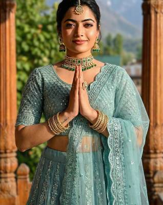 SKYBLUE Wedding Lehenga Collection | Heavy Embroidered Butterfly Net Lehenga with Diamond Work 4
