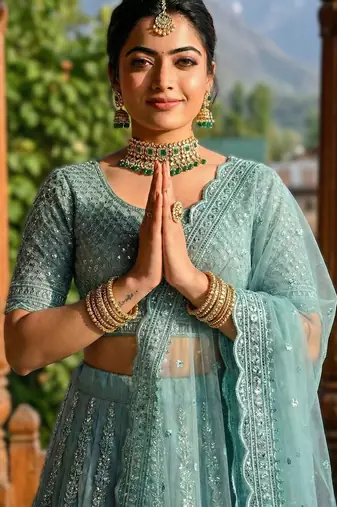 SKYBLUE Premium Wedding Lehenga Collection | Heavy Embroidered Butterfly Net Lehenga with Diamond Work