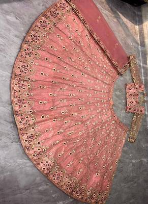 Pink Color Embroidery Sequins Work Net Lehenga Choli Dupatta Set 5