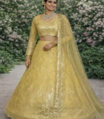 Yellow Color Embroidery Sequins Work Net Lehenga Choli Dupatta Set