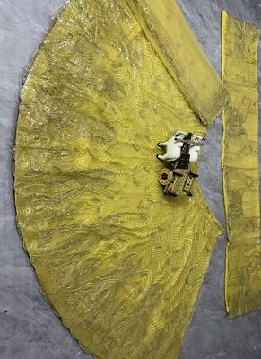 Yellow Color Embroidery Sequins Work Net Lehenga Choli Dupatta Set 5
