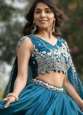 TEAL BLUE New Arrival Fendy Silk Lehenga in Teal Blue | Designer Beads & Scallop Work 3