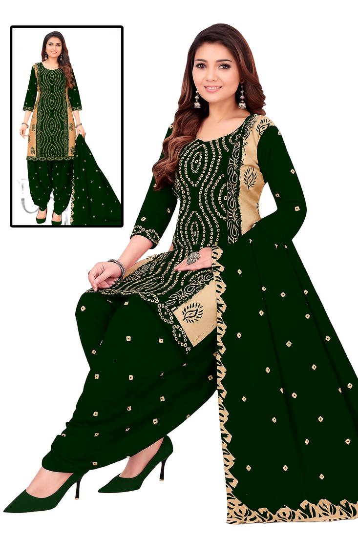 Green color crepe silk printed women unstitched dress material