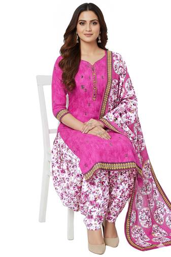 Pink color crepe silk printed women unstitched dress material