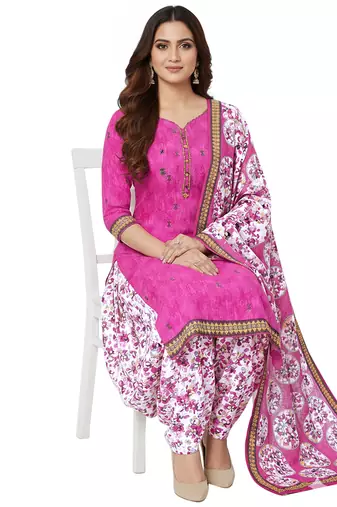 Pink color crepe silk printed women unstitched dress material