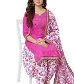 Pink color crepe silk printed women unstitched dress material