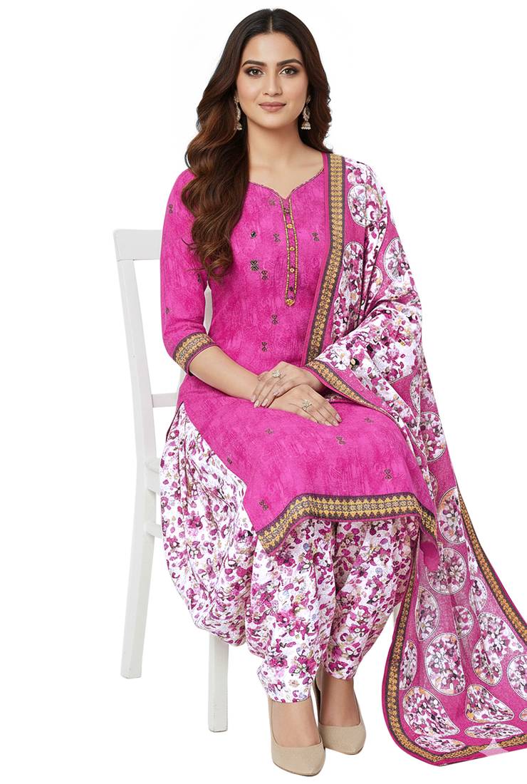 Pink color crepe silk printed women unstitched dress material