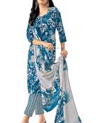 Blue color crepe silk printed women unstitched dress material