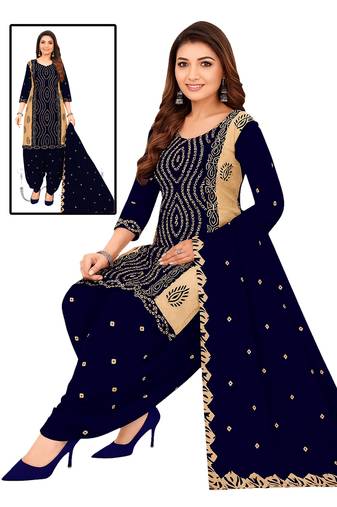 Blue color crepe silk printed women unstitched dress material