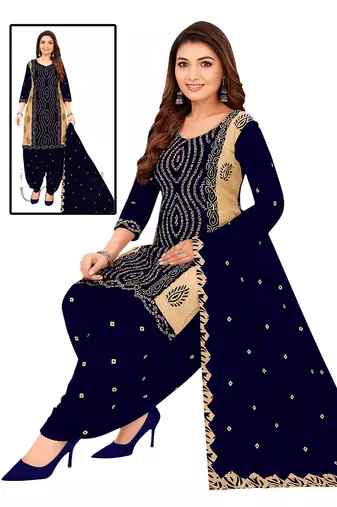 Blue color crepe silk printed women unstitched dress material