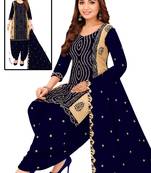 Blue color crepe silk printed women unstitched dress material