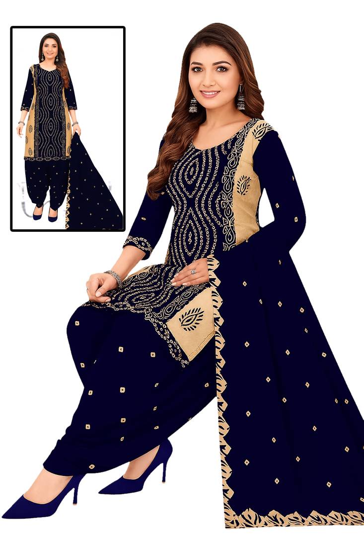 Blue color crepe silk printed women unstitched dress material